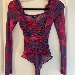 Lulu's Purple and Pink Floral Ruched Bodysuit
